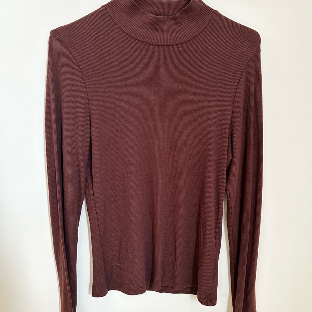 Abercrombie & Fitch Dark Brown Long Sleeve Mockneck Top